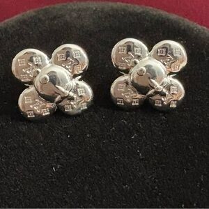 Upcycled and Stamped Stud Clover Earrings in Silver
